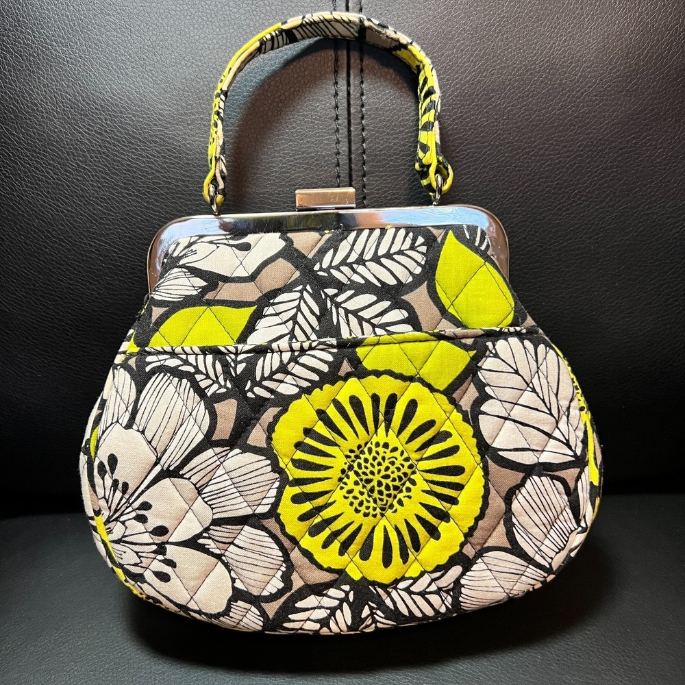 Vera Bradley Mini Frame Crossbody Strap Kiss Lock Purse Bag Floral Yellow Black